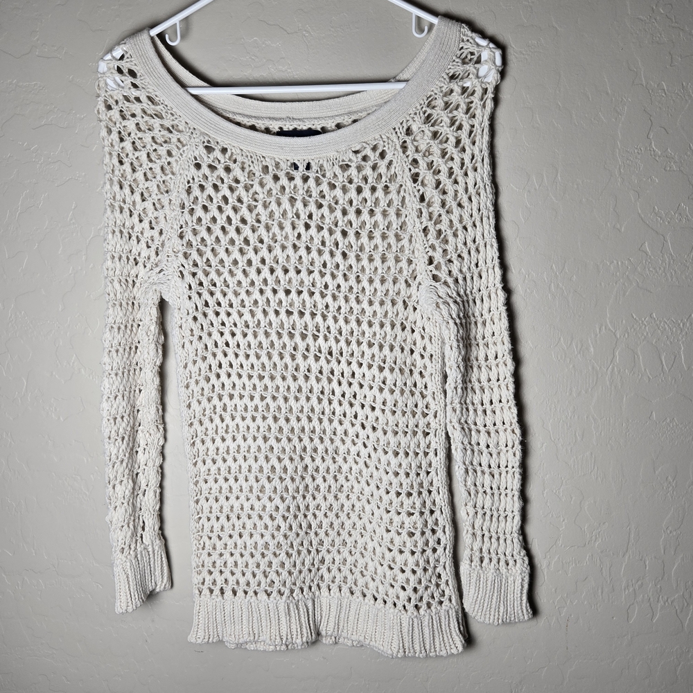 American Eagle Ivory Open Knit Fishnet Sweater Size S Fairy Grunge